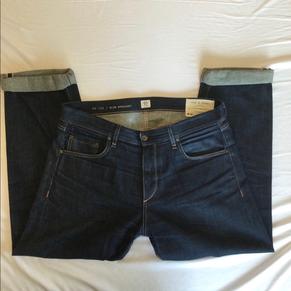 Rag & Bone Slim Straight Raw Selvedge Denim Jeans